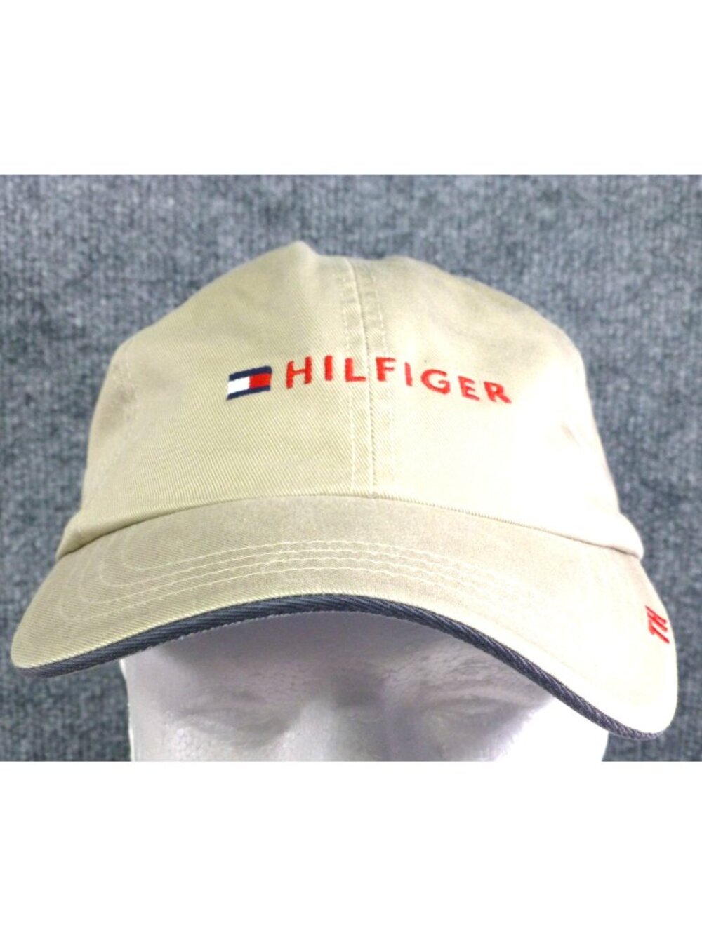 Tommy Hilfiger Beige Cotton Adjustable Leather Strapback Dad Hat With Logo Embro